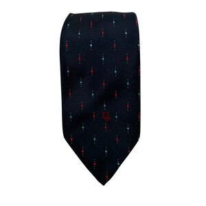 Vtg Christian Dior Mens Navy Blue Red Geometric Silk Blend Tie Woven in Italy